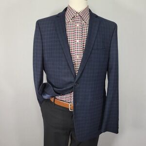 Van Heusen‎ Flex Men's Sport Coat Blazer Two Button Navy Checked Slim Fit 44R